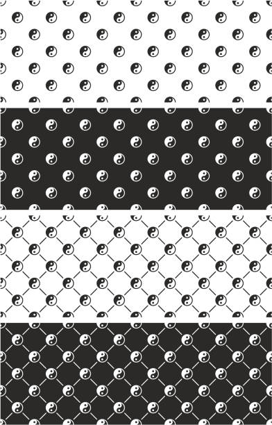 Jing Jang Sign Seamless Pattern Set This image is a vector illustration and can be scaled to any size without loss of resolution. jing jang stock illustrations