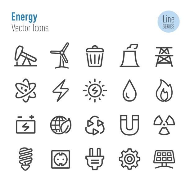 Energy Icons - Vector Line Series Energy, Environmental Conservation, Environment, Technology flame symbols stock illustrations