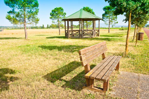 Covered wooden gazebos in a italian countyside (Tuscany - Italy)