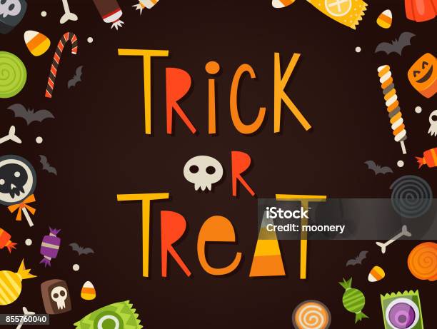 Trick Or Treat Carte Vecteurs libres de droits et plus d'images vectorielles de Halloween - Halloween, Confiserie - Mets sucré, Trick or Treat