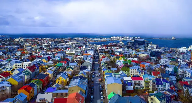 Reykiavik Iceland askyline from above