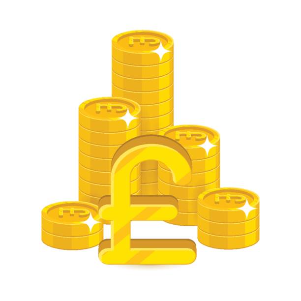 illustrazioni stock, clip art, cartoni animati e icone di tendenza di cartone animato isolato di £ d'oro - one pound coin coin falling currency