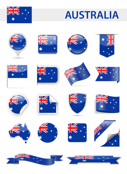 ilustrações, clipart, desenhos animados e ícones de 19 - china - conjunto vertical - australia map australian flag flag