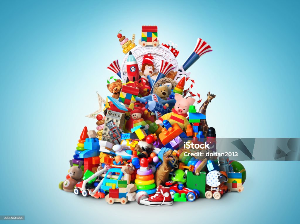 Huge pile of toys Huge pile of different and colored toys Toy Stock Photo