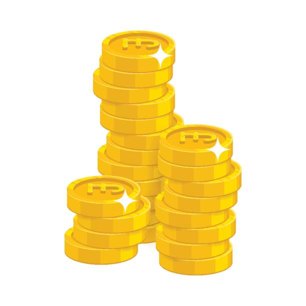 Stack gold pounds isolated cartoon Stack gold pounds isolated cartoon. Bunches of gold pounds and pound signs for designers and illustrators. Gold stacks of pieces in the form of a vector illustration british coins stock illustrations