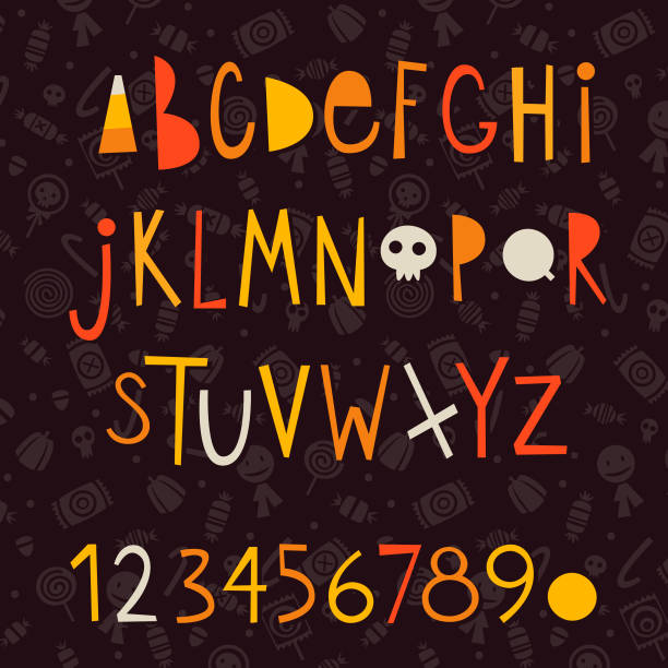 ilustrações, clipart, desenhos animados e ícones de letras de vetor de halloween - halloween candy candy corn backgrounds