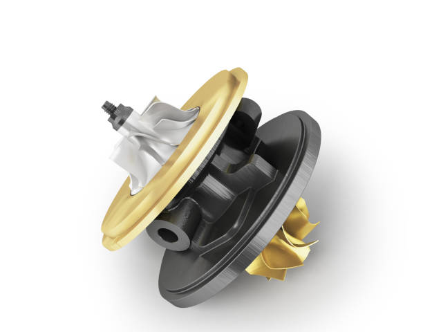 istock Cartridge for turbine car with gold inserts 3d render on white background 855774632