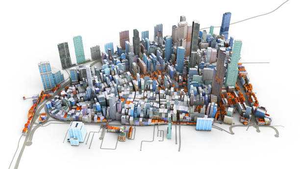 istock Architectural 3D model illustration of a large city on a white background 855774780