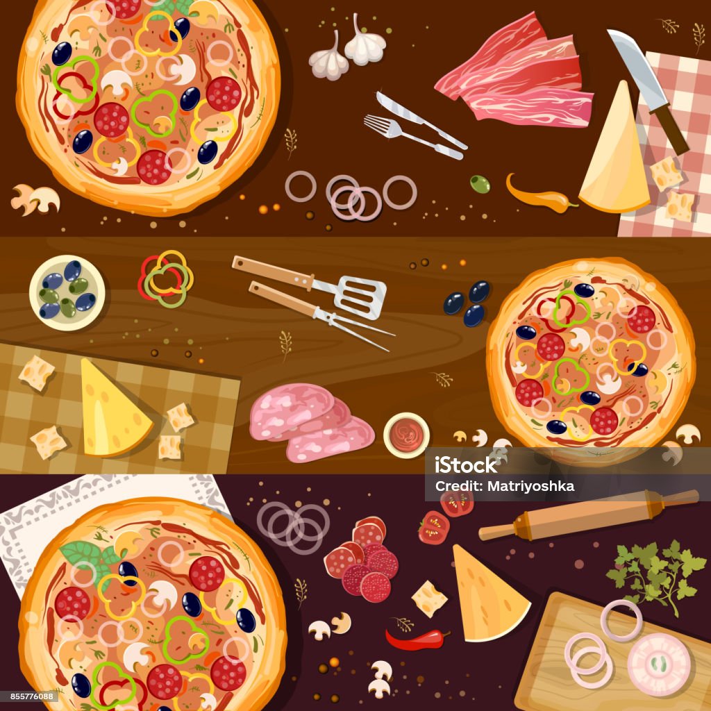Making Pizza Vector Making Pizza Fresh Ingredients For Pizza Vector Pizza On Wooden Table ...