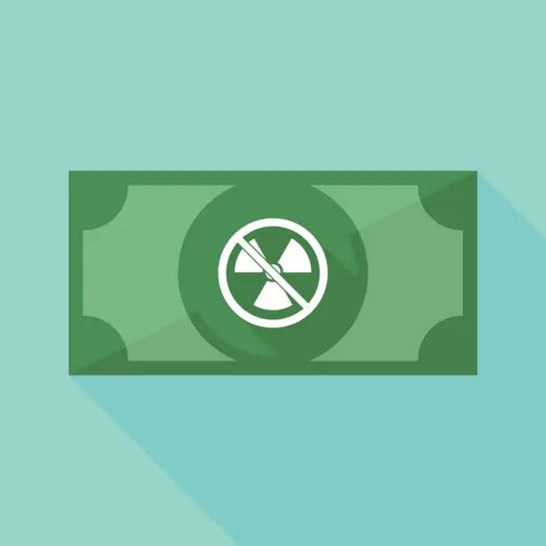 Vector illustration of Long shadow bank note with  a radioactivity sign  in a not allowed signal