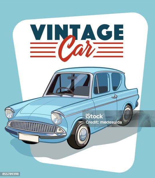 Retro Car Stock Illustration - Download Image Now - Vintage Car, White Background, Car