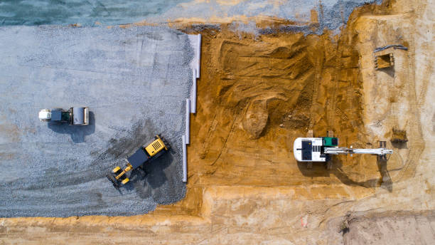 istock Aerial photo of construction machinery 855796052