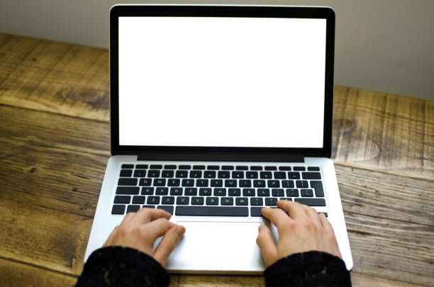 istock Illuminated laptop screen background with blank monitor and copy space 855796648