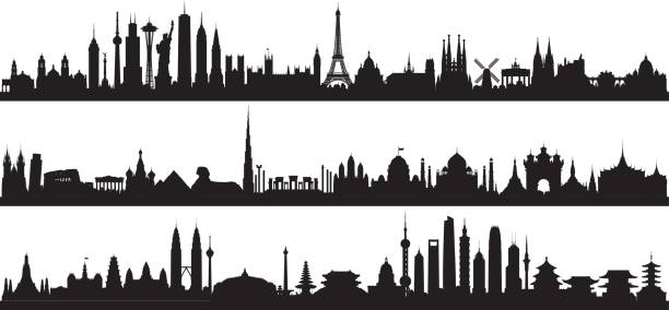 World Skyline (All Buildings Are Complete and Moveable) World skyline. All buildings are complete and moveable. egypt skyline stock illustrations