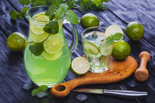 istock lemonade mojito in a glass on a black wooden background 855802860