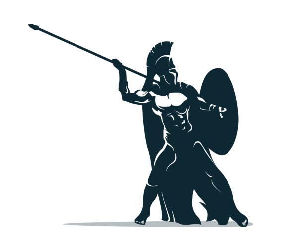 Spartan warrior Spartan warrior stylized illustration. Warrior throws javelin. javelin stock illustrations