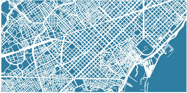 바르셀로나, 규모 1:30 000, 스페인의 상세한 벡터 지도 - barcelona stock illustrations