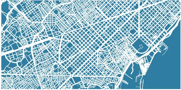 Vector illustration of Detailed vector map of Barcelona, scale 1:30 000, Spain