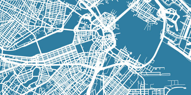 Detailed vector map of Boston, scale 1:30 000, USA One colour map of centre of Boston massachusetts illustrations stock illustrations