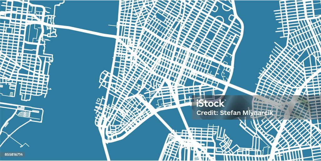 Detailed vector map of New York, scale 1:30 000, USA One colour map of centre of New York Map stock vector