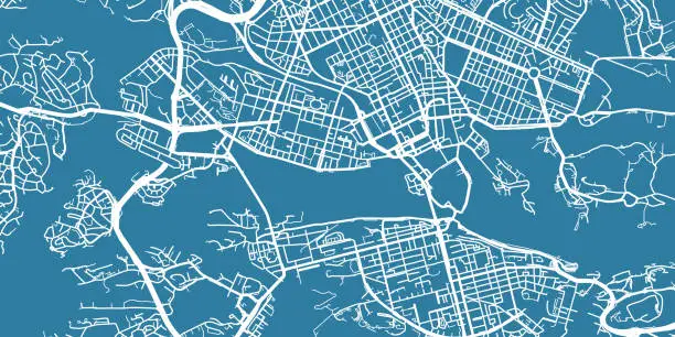 Vector illustration of Detailed vector map of Stockholm, scale 1:30 000, Sweden