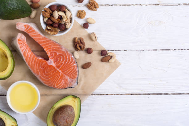 istock Healthy food vegetables , nuts and salmon 855821100