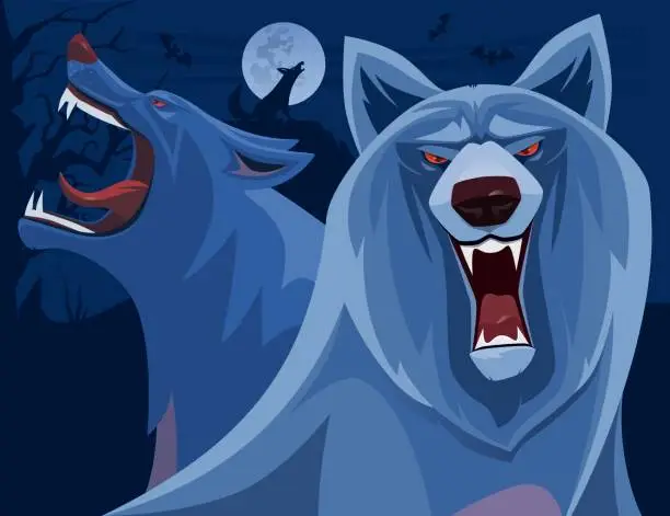 Vector illustration of angry wolves roaring
