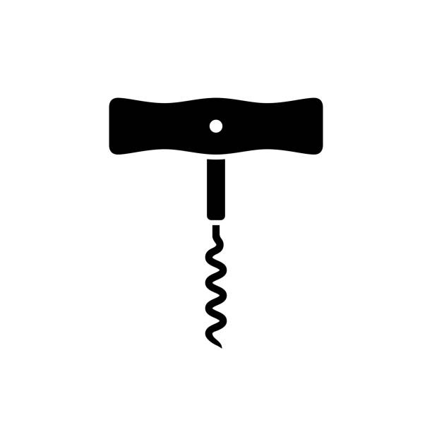 korkenzieher-symbol. schwarz, minimalistischen symbol isoliert auf weißem hintergrund. - cork stock-grafiken, -clipart, -cartoons und -symbole