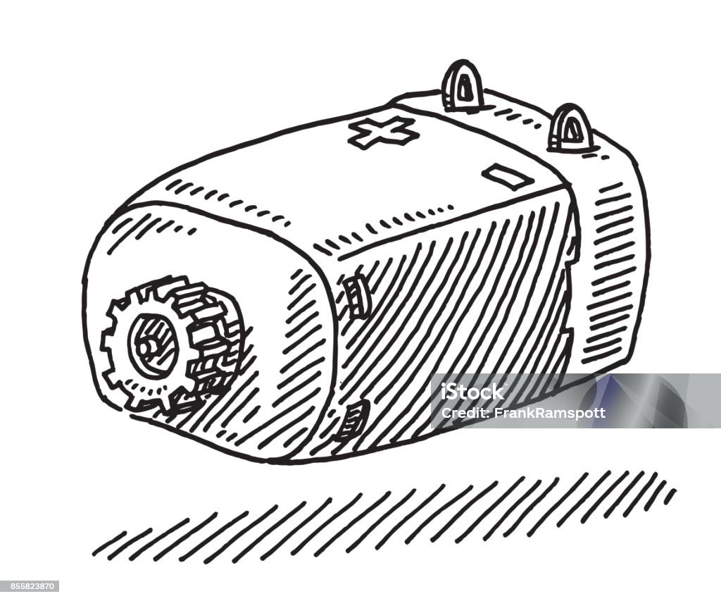 Electric Motor Drawing Hand-drawn vector drawing of an Electric Motor. Black-and-White sketch on a transparent background (.eps-file). Included files are EPS (v10) and Hi-Res JPG. Black And White stock vector