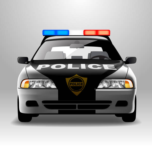 полицейская машина в лобовом обзоре - полицейская машина stock illustrations