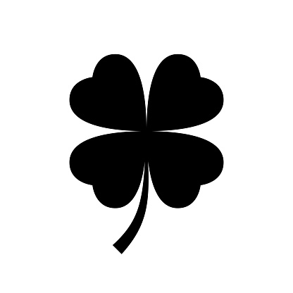 Four leaf clover icon. Black, minimalist icon isolated on white background. Clover simple silhouette. Web site page and mobile app design vector element.