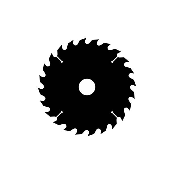 Circular saw blade icon. Black, minimalist icon isolated on white background. Circular saw blade icon. Black, minimalist icon isolated on white background. Saw blade simple silhouette. Web site page and mobile app design vector element. rotary blade stock illustrations