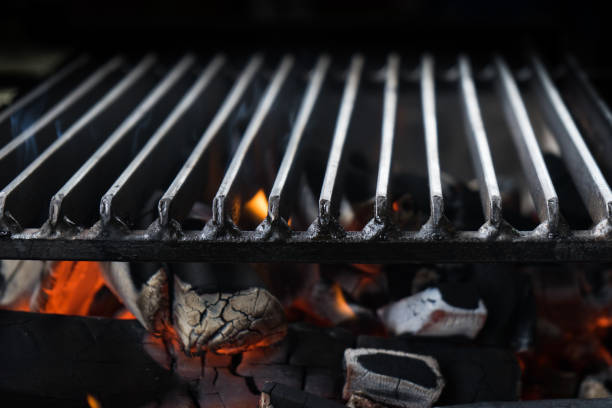 istock Empty Flaming Charcoal BBQ Grill With Bright Flames 855826070