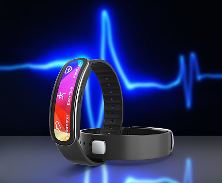 fitness bracelet smart watch on pulse line background 3d