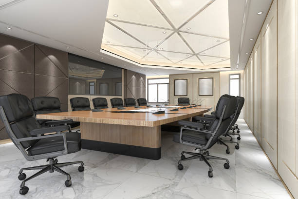istock 3d rendering business meeting room on high rise office building 855826378