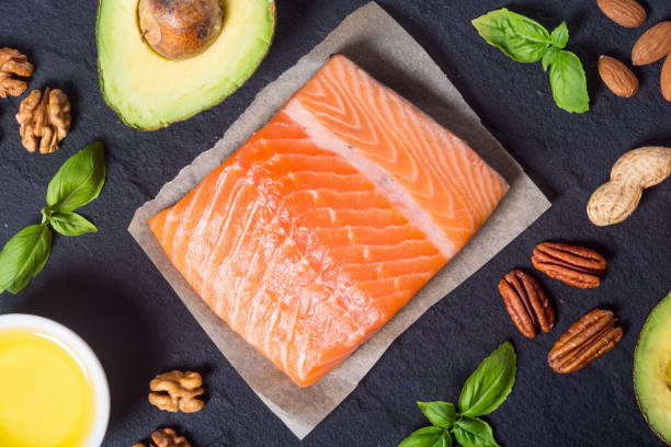 istock Healthy food vegetables , nuts and salmon 855828900