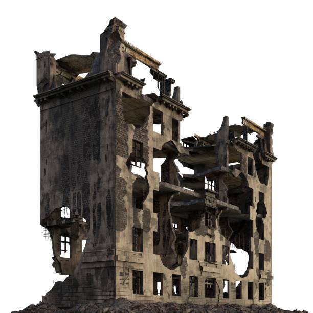 istock Ruined Building Isolated On White 3D Illustration 855835956