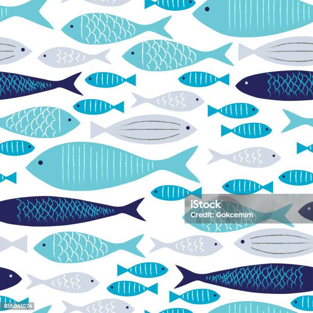 白の背景に青と灰色の魚シームレス パターン - 魚のベクターアート素材や画像を多数ご用意 - 魚, 模様, 海