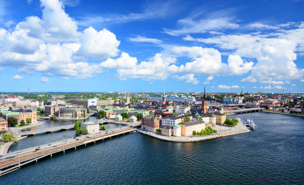 Riddarholmen island, Stockholm Aerial view of the Riddarholmen island and Gamla Stan in Stockholm, Sweden kungsholmen town hall photos stock pictures, royalty-free photos & images