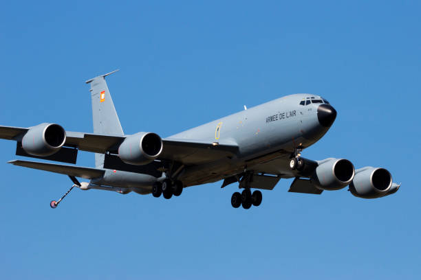 GILZE-RIJEN, THE NETHERLANDS - SEP 7, 2016: French Air Force C-135 tanker aircraft about to land.