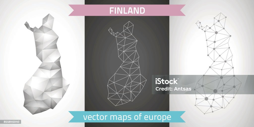 Finland. Set graphic vector maps of Finland, polygonal, grey, mosaic, triangle illustrations Finland triangle graphic grey and silver vector perspective polygonal map Abstract stock vector