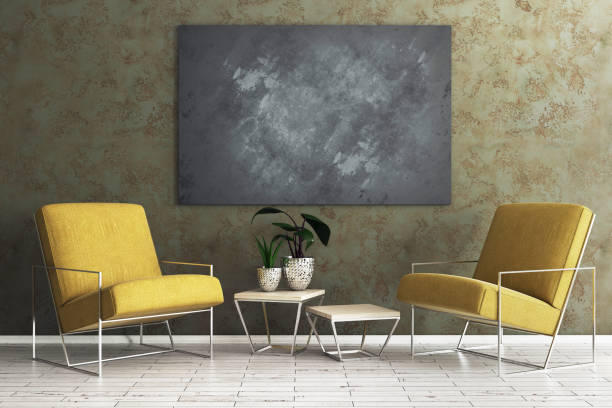 istock Living room with empty blackboard banner 855856348