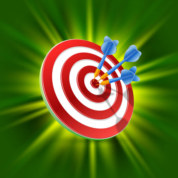 Target with darts 3d art. Target with darts 3d art on the green background. Vector illustration shot apple stock illustrations