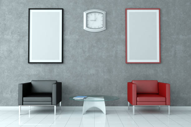 waiting room / area interior with blank frames on blank plastered wall - airport waiting room waiting airport lounge imagens e fotografias de stock