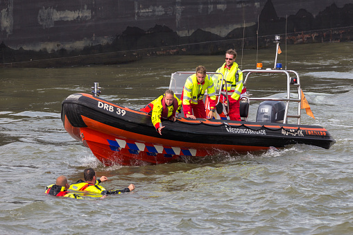 ROTTERDAM, NETHERLANDS - SEP 3, 2016: Search And Rescue demonstration during the World Harbor Days.