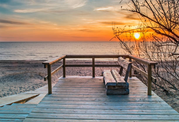 istock Sunset at romantic sandy beach of Jurmala 855872548
