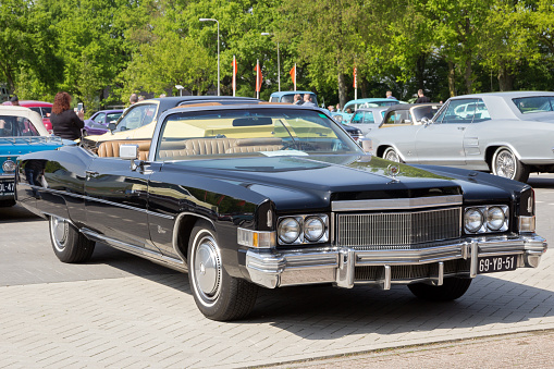 DEN BOSCH, THE NETHERLANDS - MAY 10, 2015: 1974 Cadillac Eeldorado Convertible on the parking lot at the Rock Around The Jukebox event.