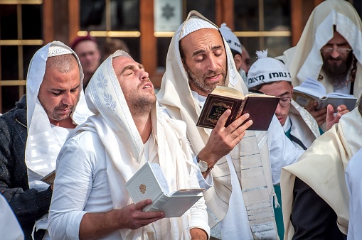 Rosh Hashanah. Orthodox Hasidic Jews celebrate 5778 New Year in the city of Uman, where the the grave of a rabbi Tsadik Nakhman is. Ukraine - 21 September 2017.