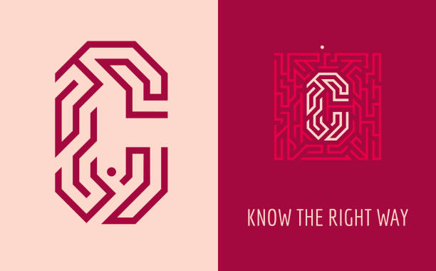 C letter maze. Creative sign  for corporate identity of company: letter C. The symbolizes labyrinth, choice of right path, solutions. Suitable for consulting, financial, construction, road companies, quests, educational schools. C letter maze. Creative sign  for corporate identity of company: letter C. The symbolizes labyrinth, choice of right path, solutions. Suitable for consulting, financial, construction, road companies, quests, educational schools. fancy letter b drawing stock illustrations