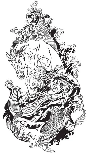 Vector illustration of Mythological sea horse hippocampus